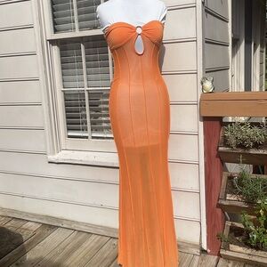 OUTCAST- Tangerine Orange  Elegant Sheer Swim Cover-Up Dress Size XS